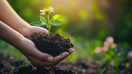Plants growing in the palm of your hand, Generated AI