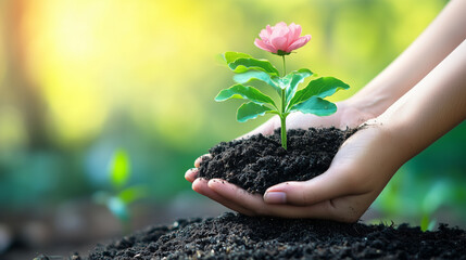 Plants growing in the palm of your hand, Generated AI