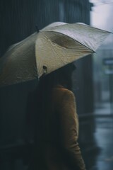 Rainy day with an umbrella. AI.