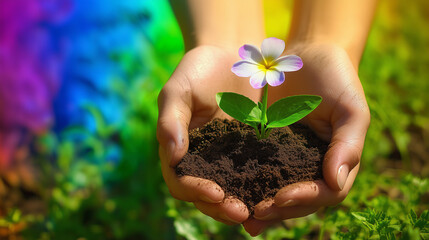 Plants growing in the palm of your hand, Generated AI