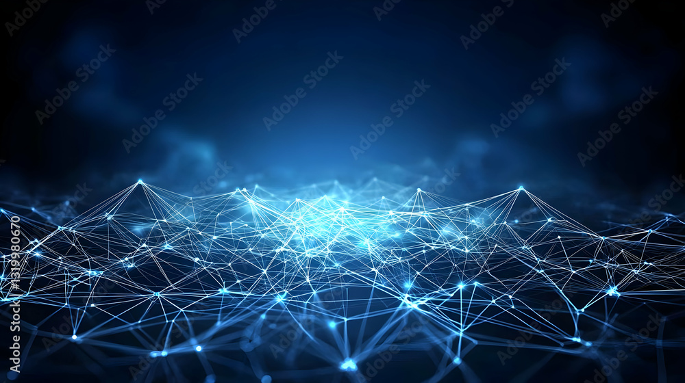 Poster abstract blue network connection representing digital technology and data communication with illumin