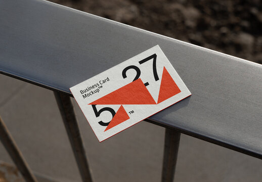 Business Card on Metal Railing Mockup