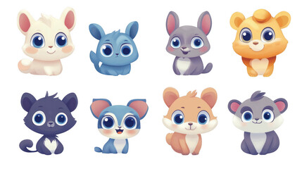 Fototapeta premium Cute Cartoon Animals in Colorful Style with Big Eyes and Smiles