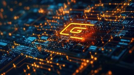 5g wireless network symbol integrating with advanced telecommunication circuit board in a high tech environment
