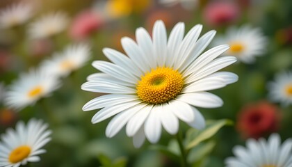Obraz premium White daisies blooming in a garden surrounded by grass and flowers