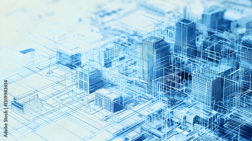 Poster futuristic cityscape built on intricate blue circuit board with digital data flow in modern tech des
