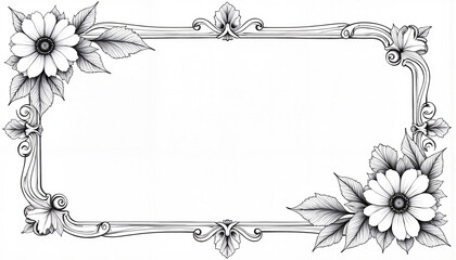 Elegant black and white floral border design, concept of sophistication and beauty, detailed artistic style, copy space