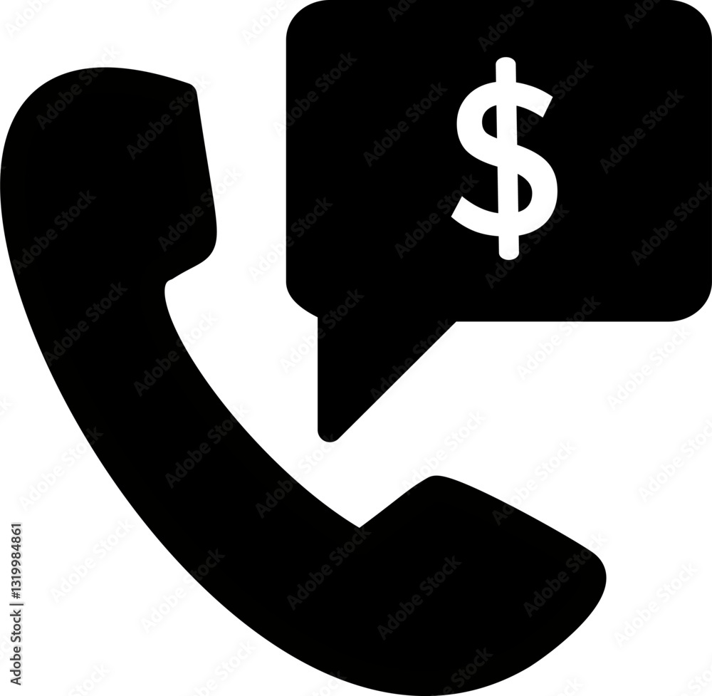 Poster money call icon. telephone and dollar speech vector icon. replaceable vector design.