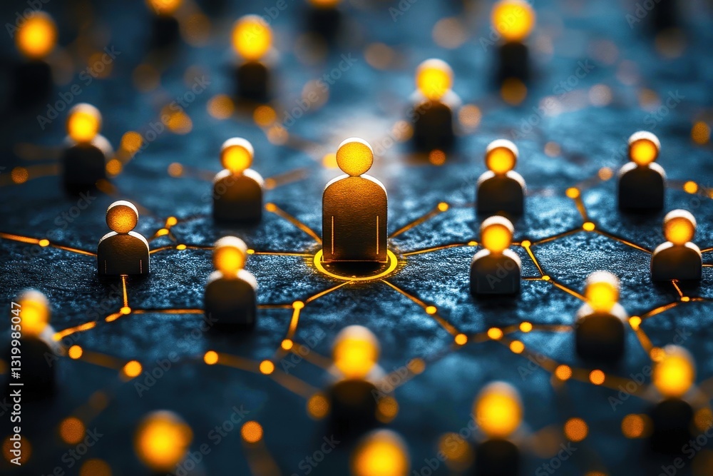 Poster abstract representation of social network connections with glowing figures and lines symbolizing tea