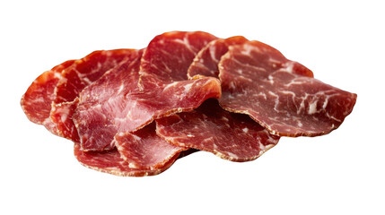 Thin Slices of Cured Meat on White Background for Culinary Use