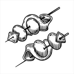 Hand draw vector Illustration of Tapas pinchos spanish food mediterranean olives