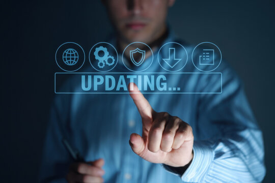  Update software application upgrade technology concept. Software update or Operating system, patch update, updating progress bar, Install app patch, new version, Improved security, program downloadin