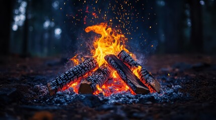 Naklejka premium Campfire in Dark Forest (4)