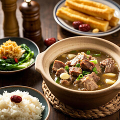 Traditional Malaysian Bak Kut Teh in a Clay Pot with Herbal Broth