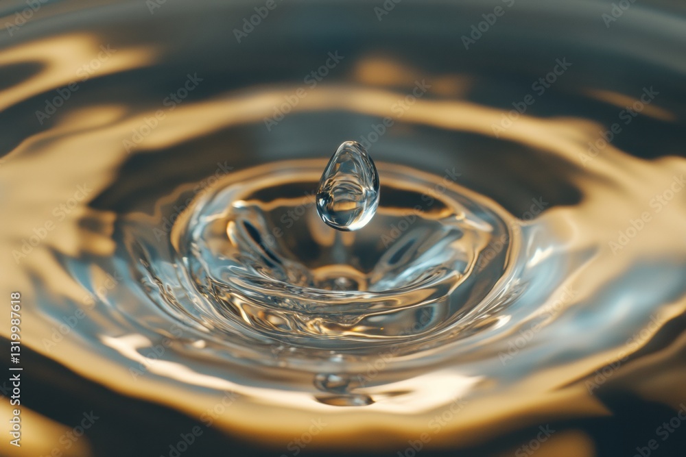 Poster Close up shot of a pristine water drop emerging from a filter with clear reflections and soft lighting during daytime