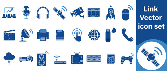 Link vector icon set, set, website, vector, web, outline, pictogram, link, icon, symbol, background, black, chain, design, flat, white, sign, isolated, line, technology and more