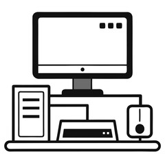 Desktop Computer Icon Vector - Isolated, White Background, Cartoon, Clipart, Line Art, Vector design of a desktop computer icon with a white background, perfect for digital products