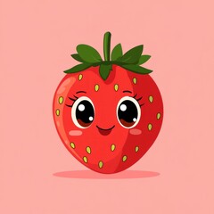 Obraz premium Cute cartoon strawberry on pink background (1)