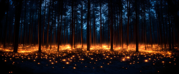 Mystical Glowing Forest At Night