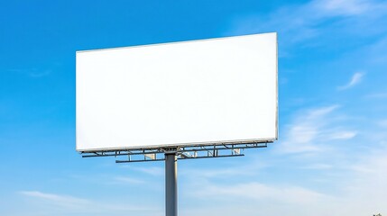 Obraz premium Large blank billboard displays advertisement information in a clear blue sky