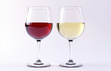 Elegant display of red and white wine in crystal glasses.