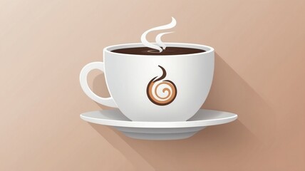 Obraz premium Steaming Coffee Cup with Spiral Logo on a Warm Background