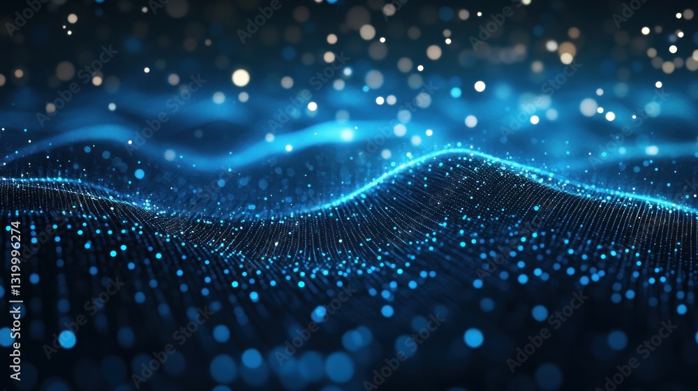 Poster abstract blue digital waveform: a mesmerizing digital artwork showcasing a dynamic, undulating wave 