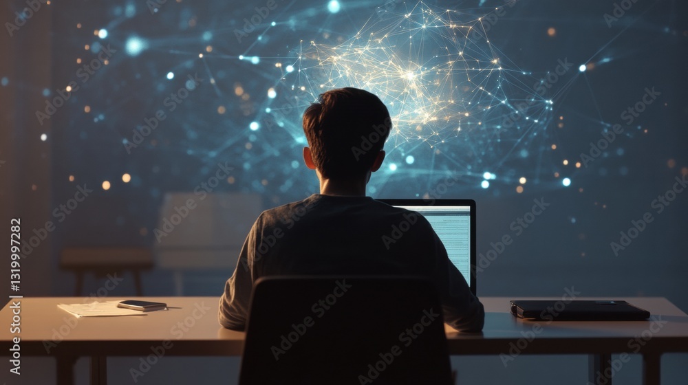 Aufkleber student engages in virtual learning with ai technology for enhanced education experience