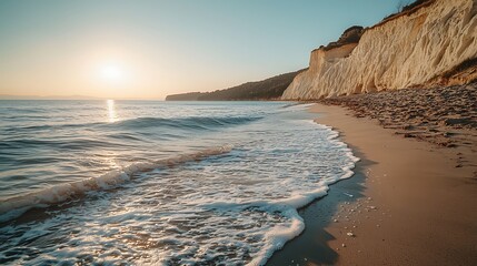 Scenic Sunrise Coastal Beach with Dramatic Cliff
