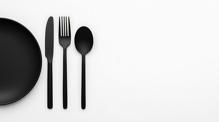Black Cutlery and Plate Minimalist Table Setting