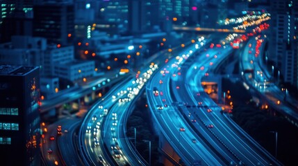 Obraz premium Night Cityscape: Highway Lights