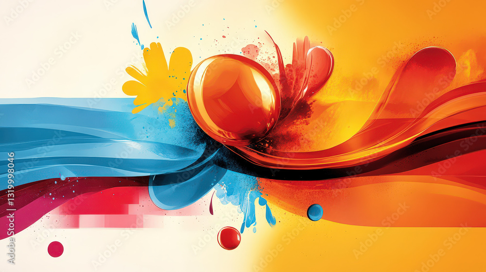 Poster vibrant abstract design with colorful splashes and fluid shapes