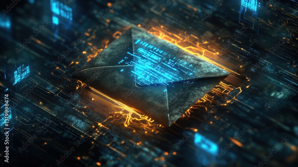 Aufkleber cyber email: digital message in a futuristic circuit board
