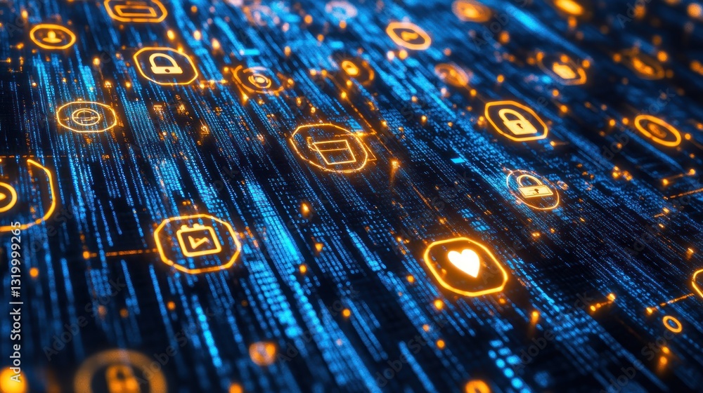 Poster abstract digital data stream: cybersecurity and privacy