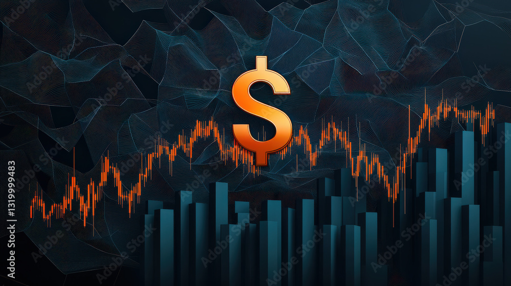 Poster dynamic financial graph with dollar symbol representing growth