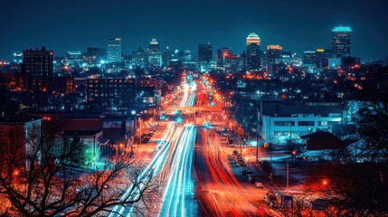 Fototapeta premium Night Lights of Cityscape: Vibrant Urban Panorama