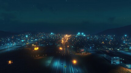 Fototapeta premium Night Cityscape: Highway Lights and Urban Glow
