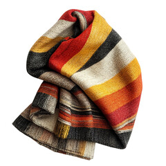 A Fleece Lined Shawl with Bold Stripes in Earthy Tones Isolated on Transparent Background