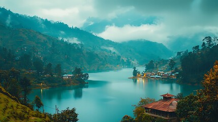 Obraz premium Serene Lake Mountain Landscape