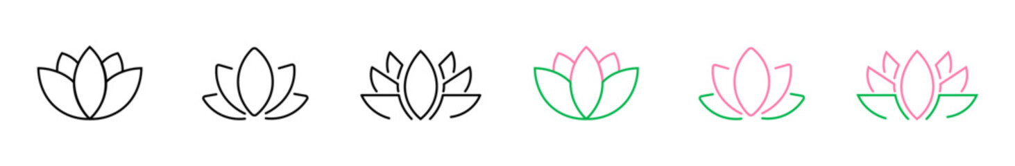 Lotus Pink. Lotus flower in linear styles. Lotus flower logo. Vector illustration