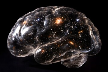 Brain Filled with Galaxy Stars and Nebulae on Black Background