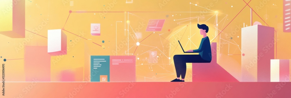 Aufkleber student engages with ai in a virtual learning environment on a laptop during an online course focuse