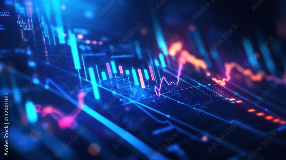 Poster dynamic financial data visualization: abstract stock market chart