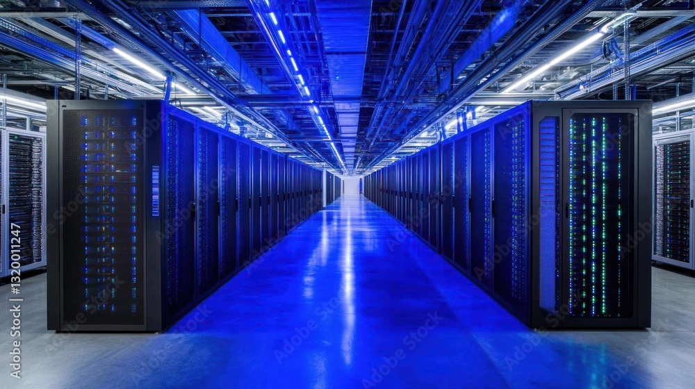 Aufkleber illuminated data center: rows of servers in a modern data center