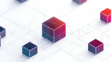 Isometric Cubes In Gradient Colors With Dotted Lines And White Background Showing Digital Network And Modern Geometric Design