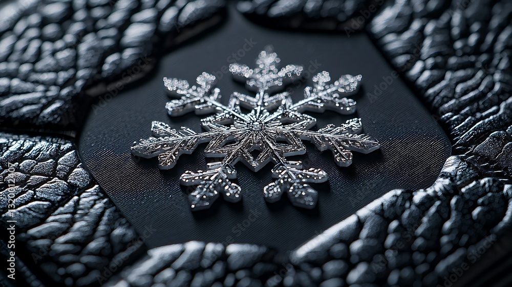 Poster Silver Snowflake on Dark Textured Background