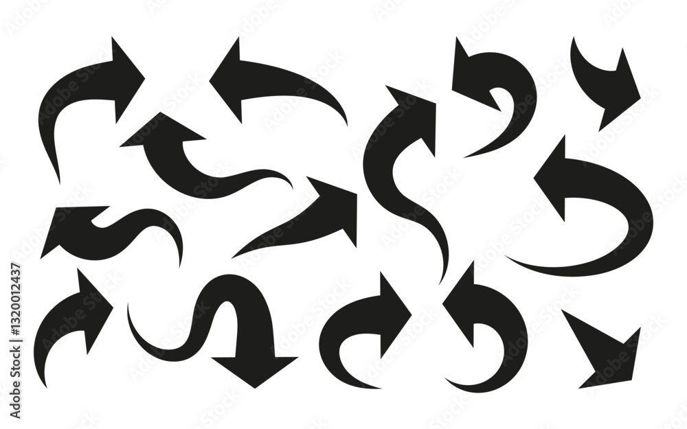 Poster set of arrow icons, pointing up, down, left and right icon. arrows in different style isolated on wh