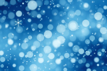 Dreamy Blue Background with Bokeh Lights and Snowflakes for Festive Winter Themes