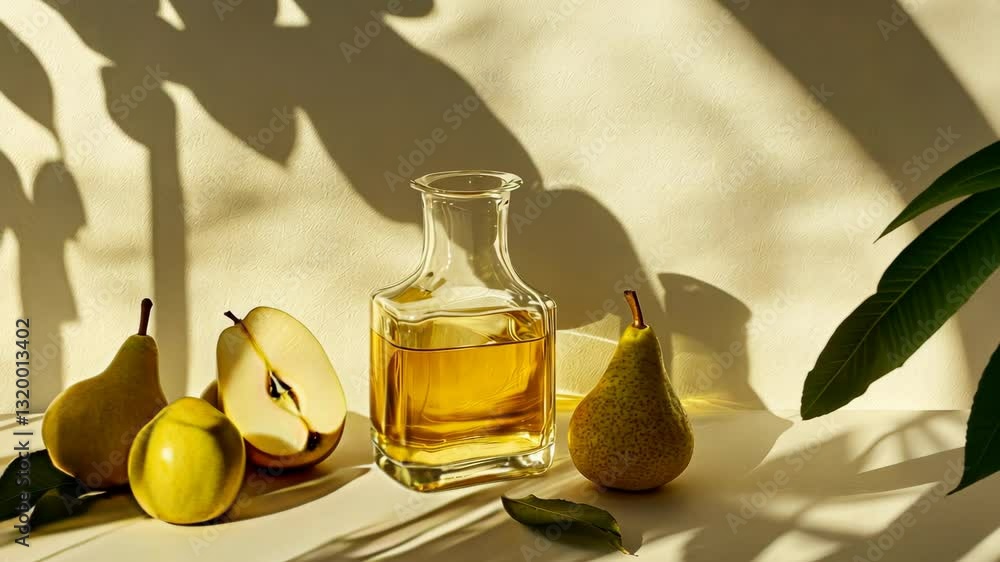 Poster pear cider on a light background with hard light