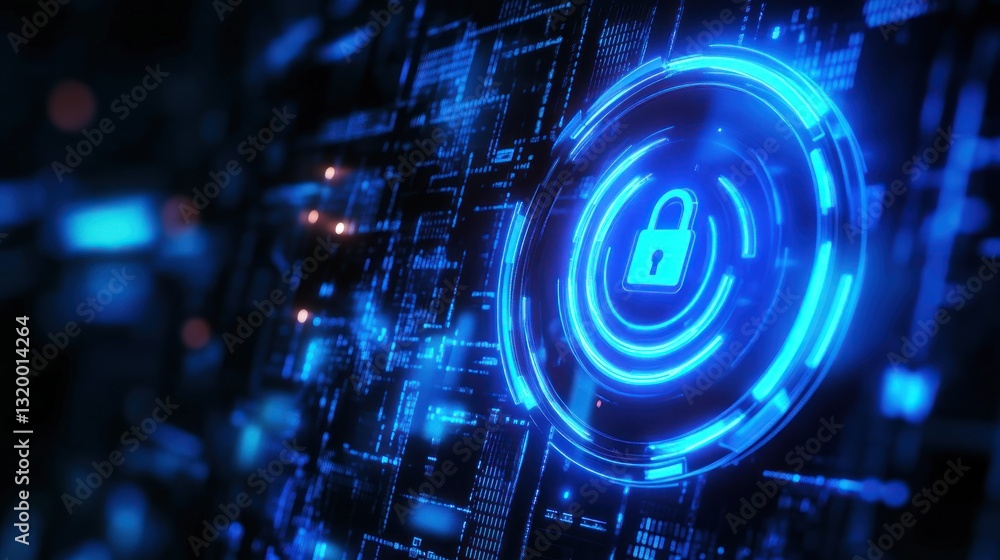 Aufkleber cybersecurity: digital lock and key in a futuristic interface